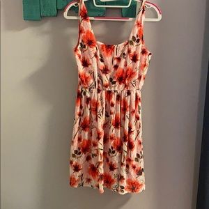 Open back red and white floral mini dress